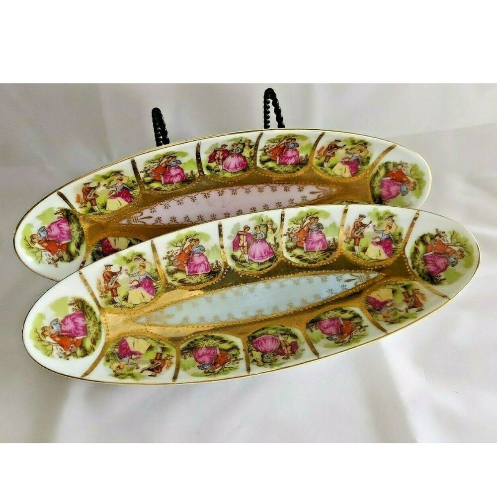 ROYAL VIENNA 1102 OVAL OLIVE CONDIMENTS RELISH SERVING DISH vintage set of 2